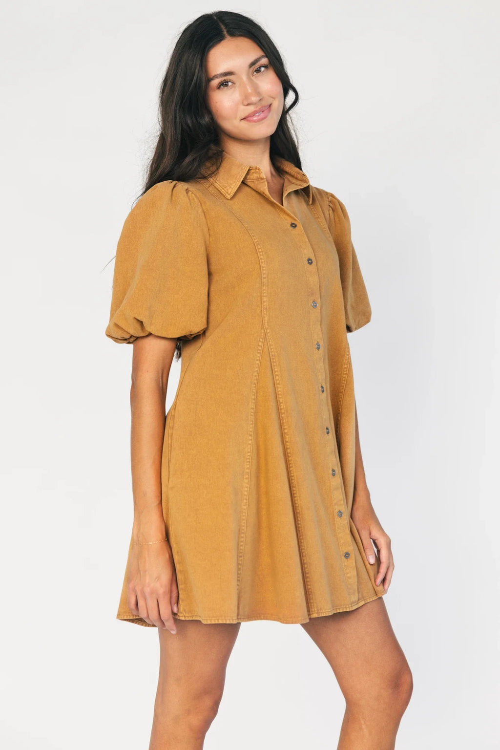 Geneva Button Front Short Dress | Camel