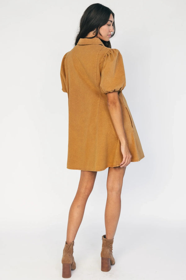 Geneva Button Front Short Dress | Camel