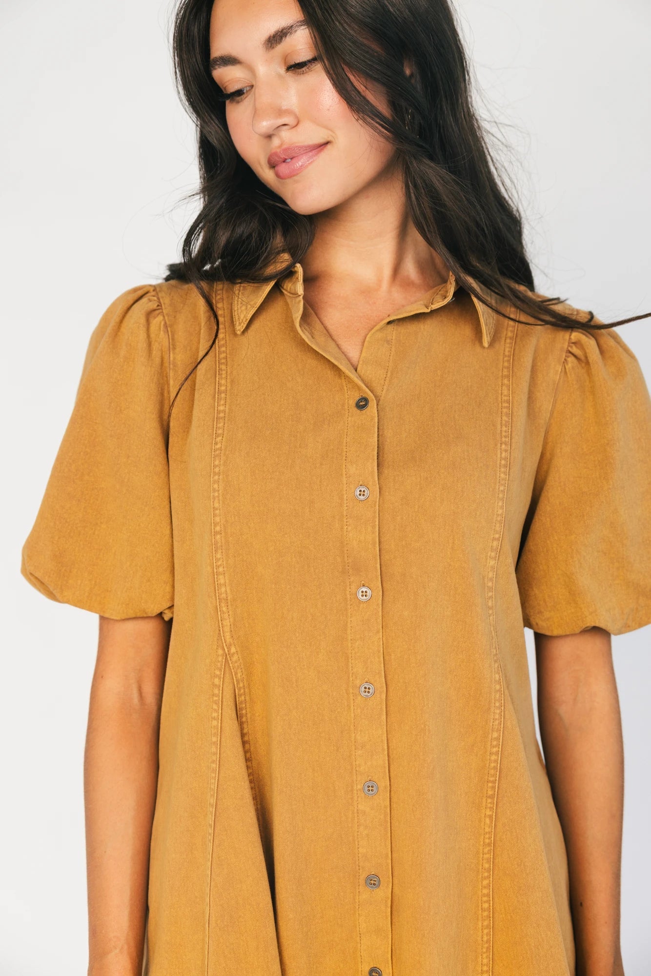 Geneva Button Front Short Dress | Camel Secondary image
