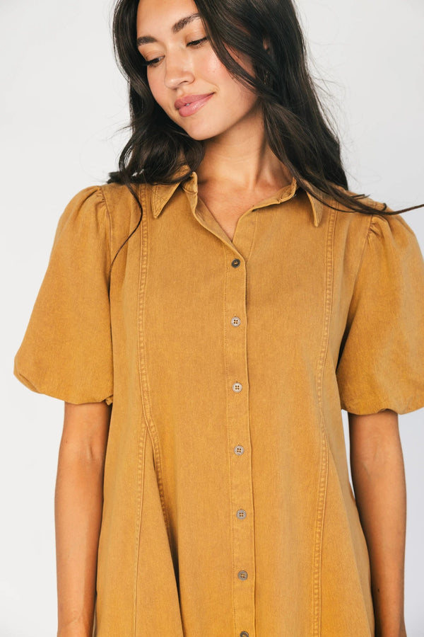 Geneva Button Front Short Dress | Camel