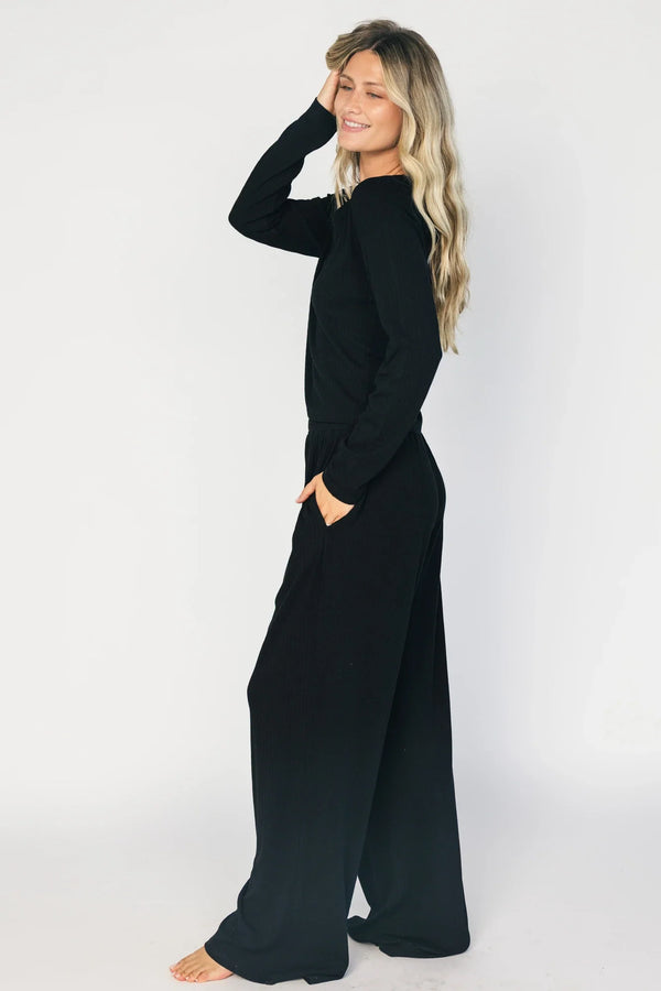 Rubi Soft Ribbed Pajama Set | Black