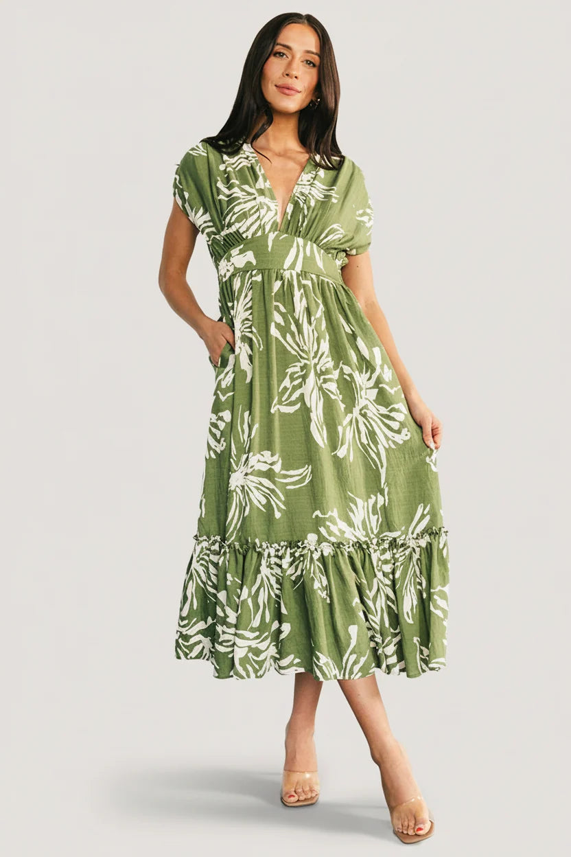 Rosa Midi Dress | Green Print Main image