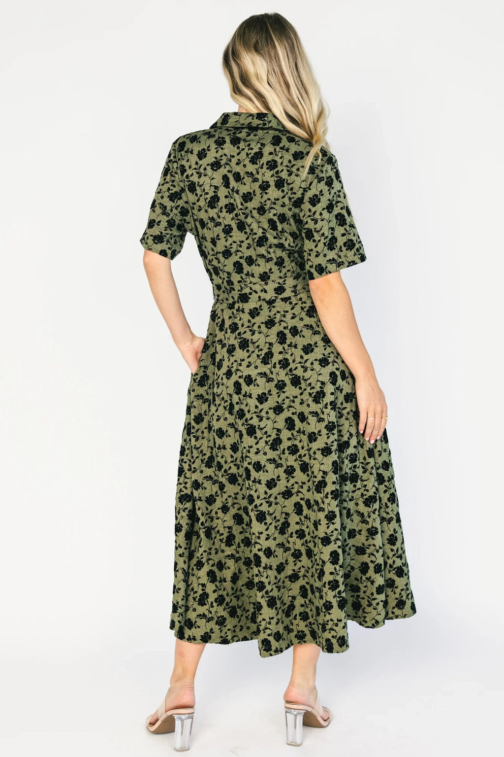 Kristen Button Up Dress | Deep Olive Floral