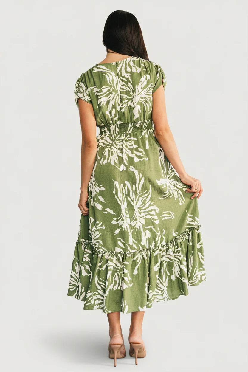Rosa Midi Dress | Green Print