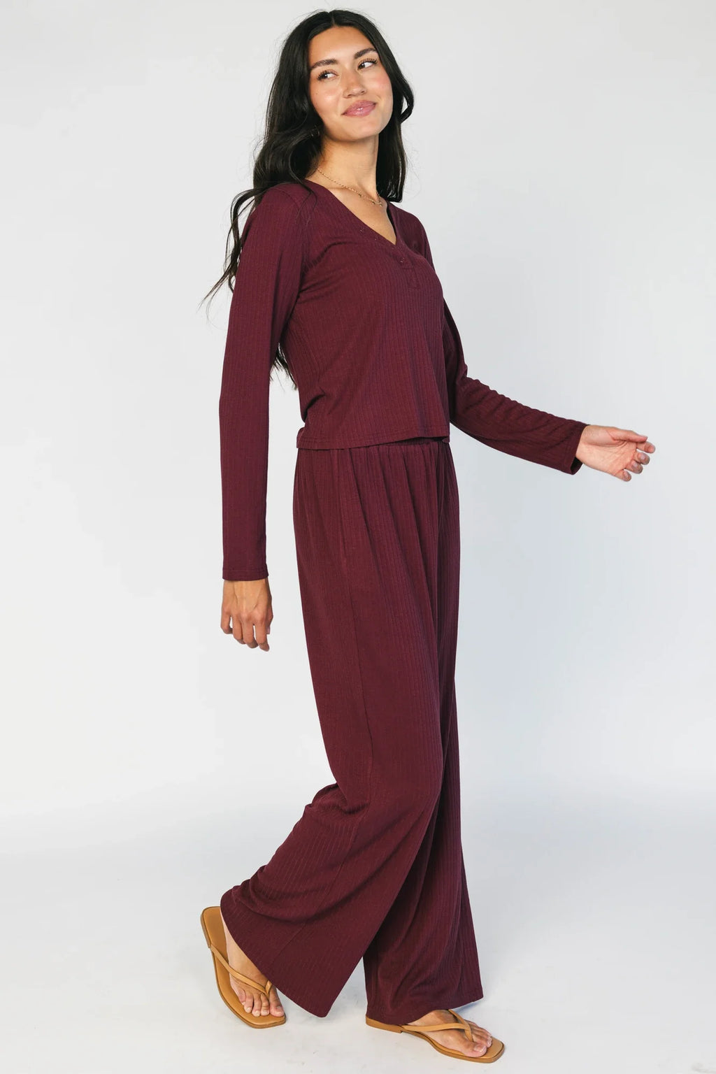 Rubi Soft Ribbed Pajama Set | Burgundy