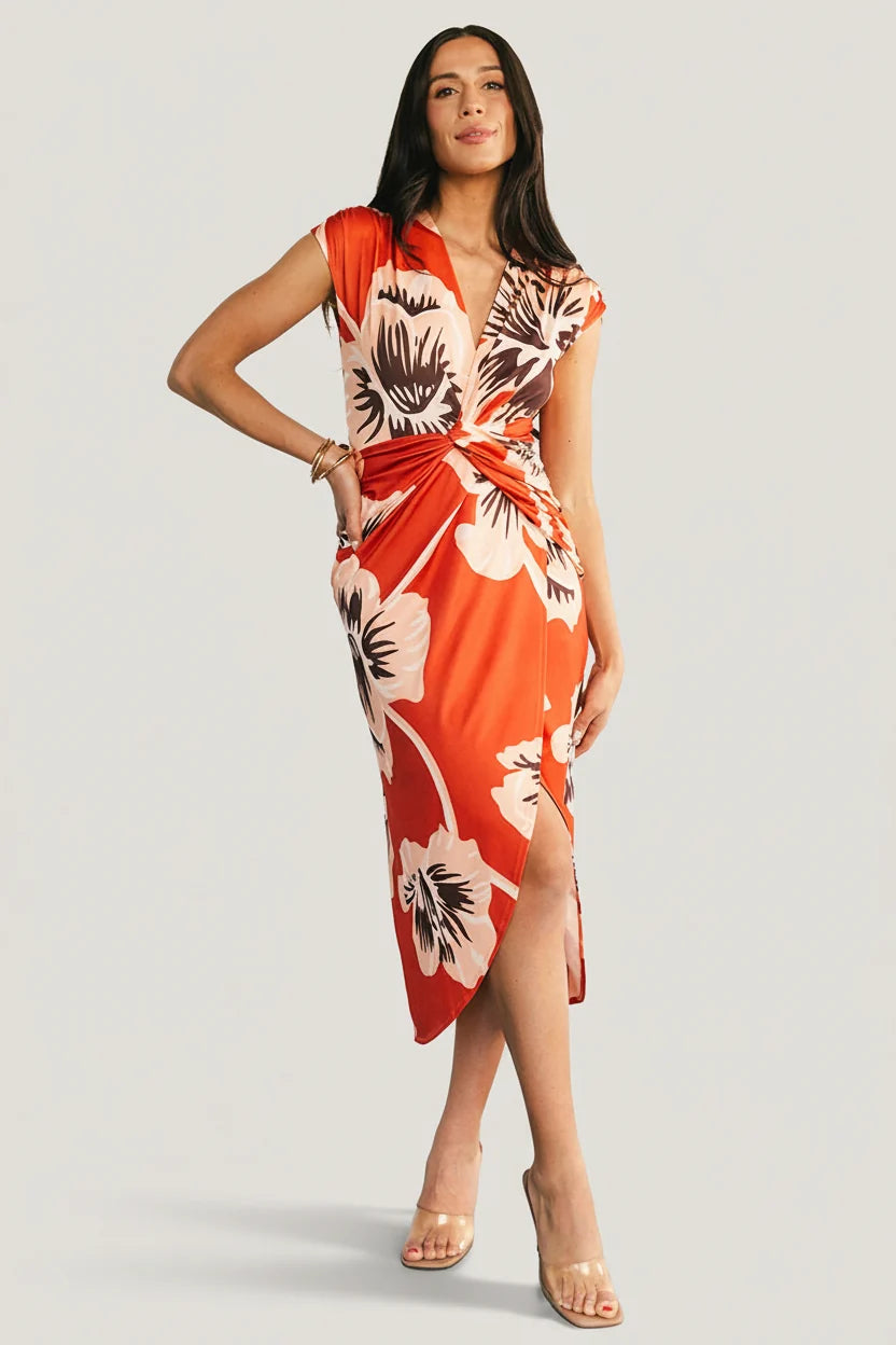 Cascada Twist Midi Dress | Sunset Floral Main image