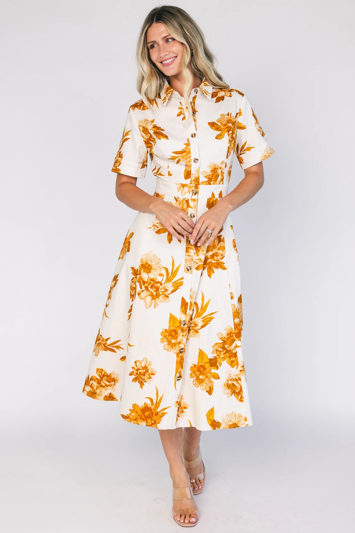 Selena Button Up Dress | Ivory + Golden Floral Main image