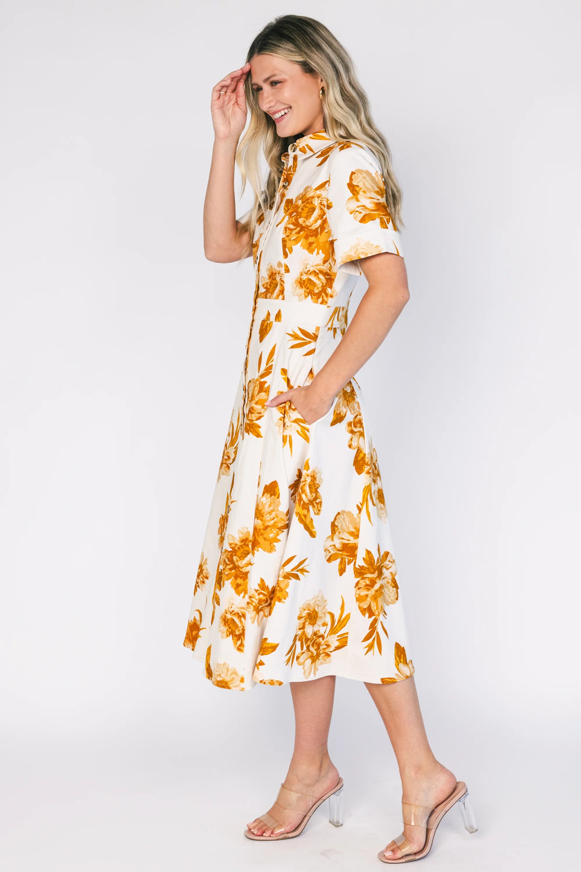 Selena Button Up Dress | Ivory + Golden Floral Secondary image