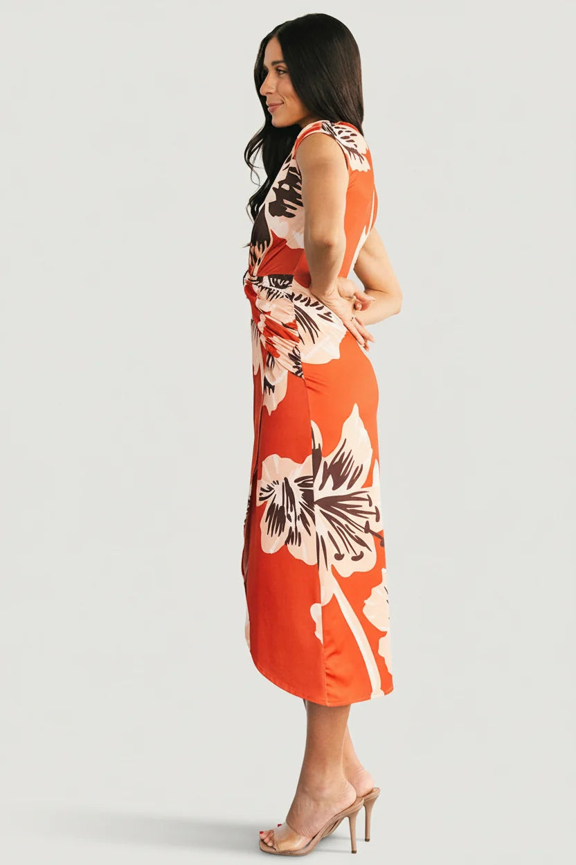 Cascada Twist Midi Dress | Sunset Floral