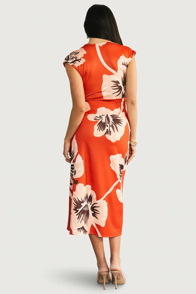 Cascada Twist Midi Dress | Sunset Floral
