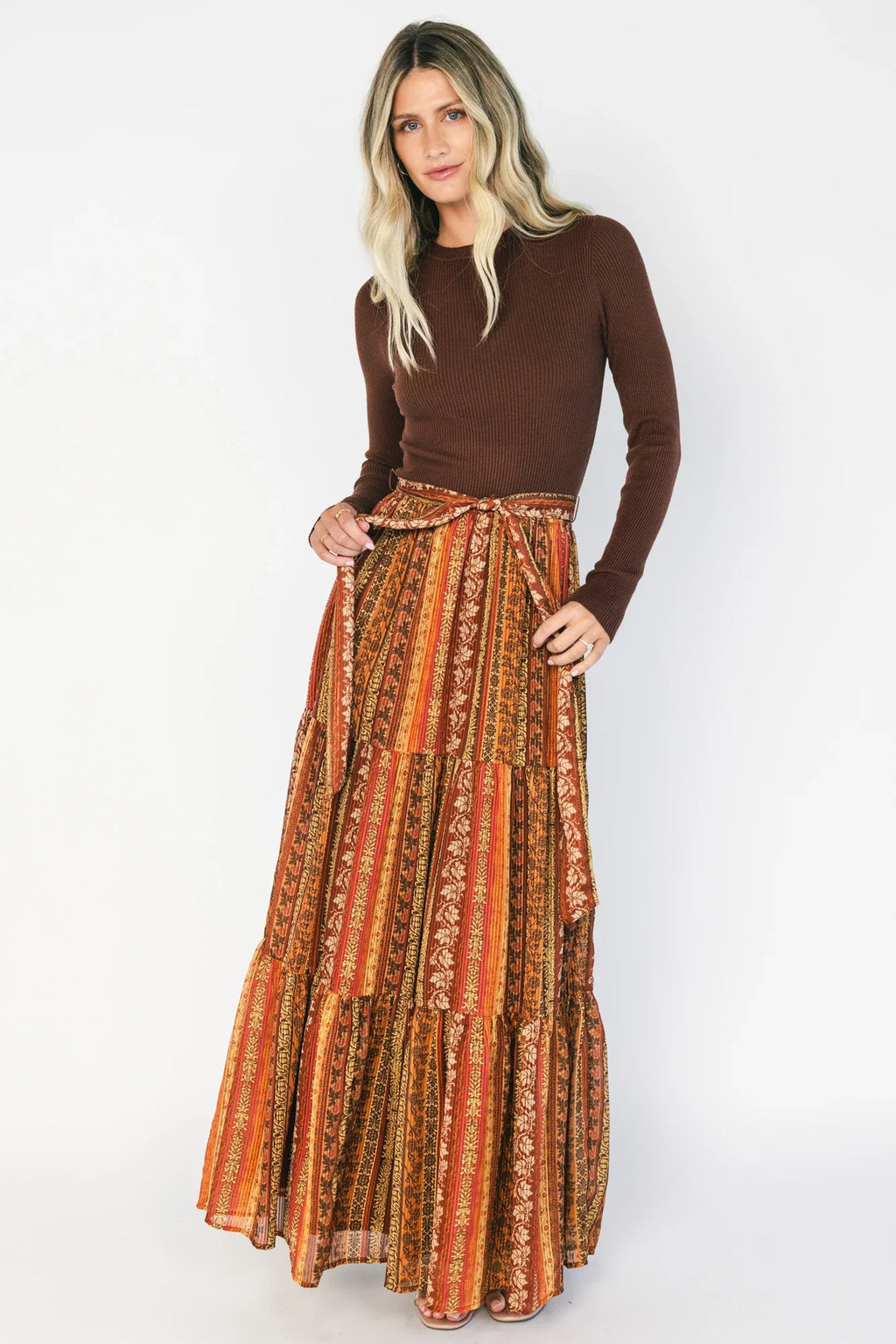 Emryn Sweater Dress | Brown + Rust Print