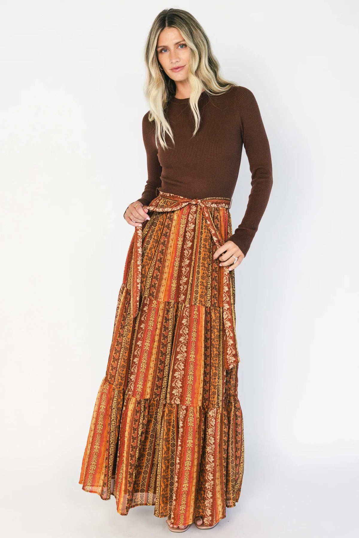 Emryn Sweater Dress | Brown + Rust Print Main image