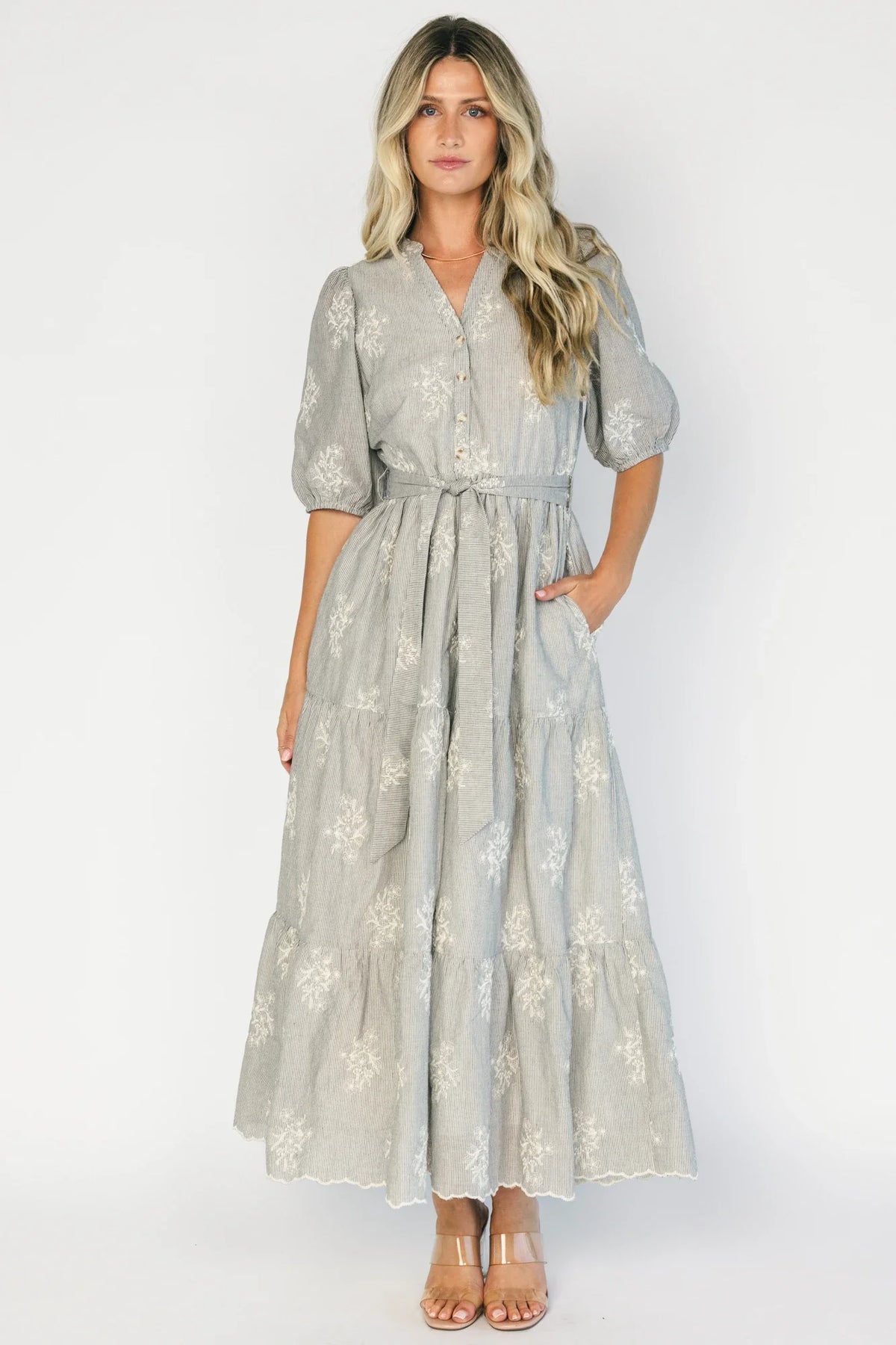 Marguerite Embroidered Dress | Ivory + Black Main image