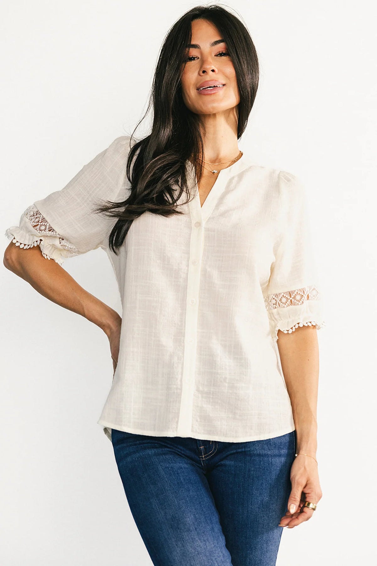 Alba Button Up Top | Ivory Main image