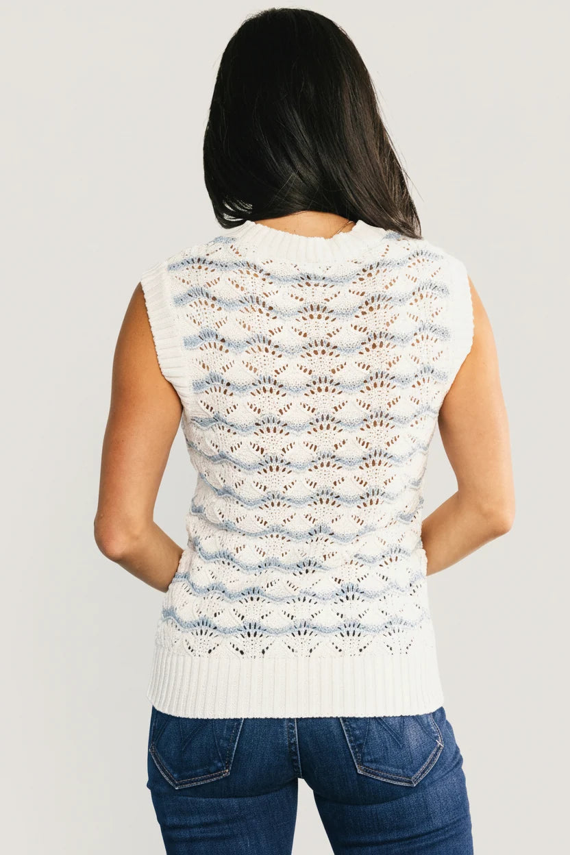 Baeza Crochet Tank | Blue + Off White