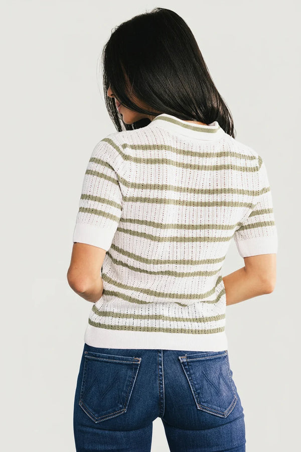 Bahía Knit Stripe Top | Sage + Off White