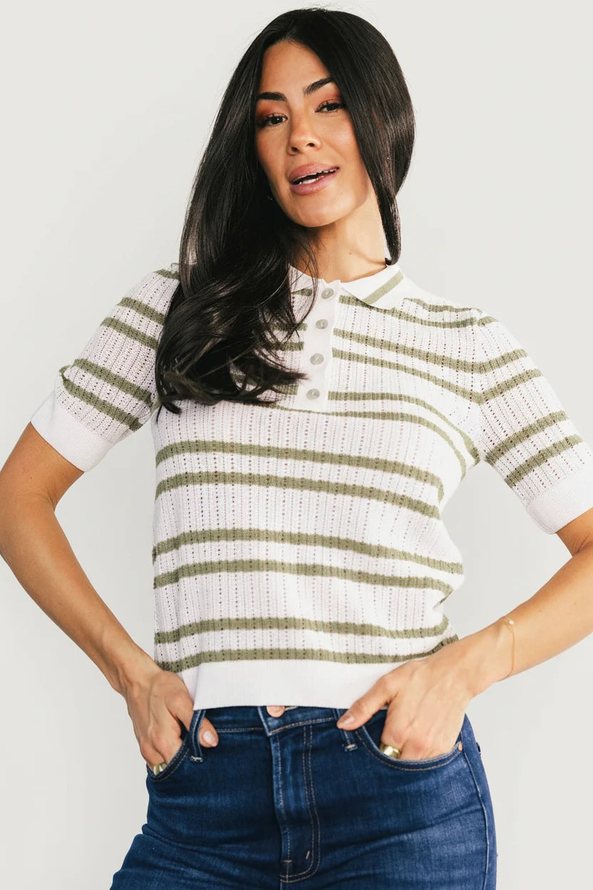 Bahía Knit Stripe Top | Sage + Off White Main image