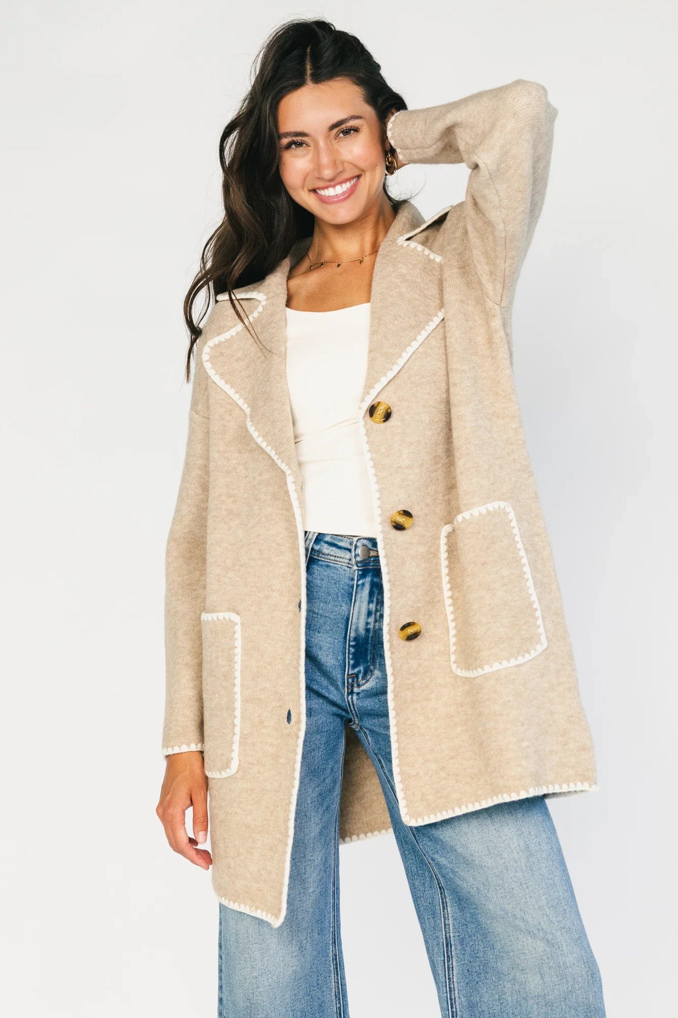 Beatrice Button Cardigan | Taupe Secondary image