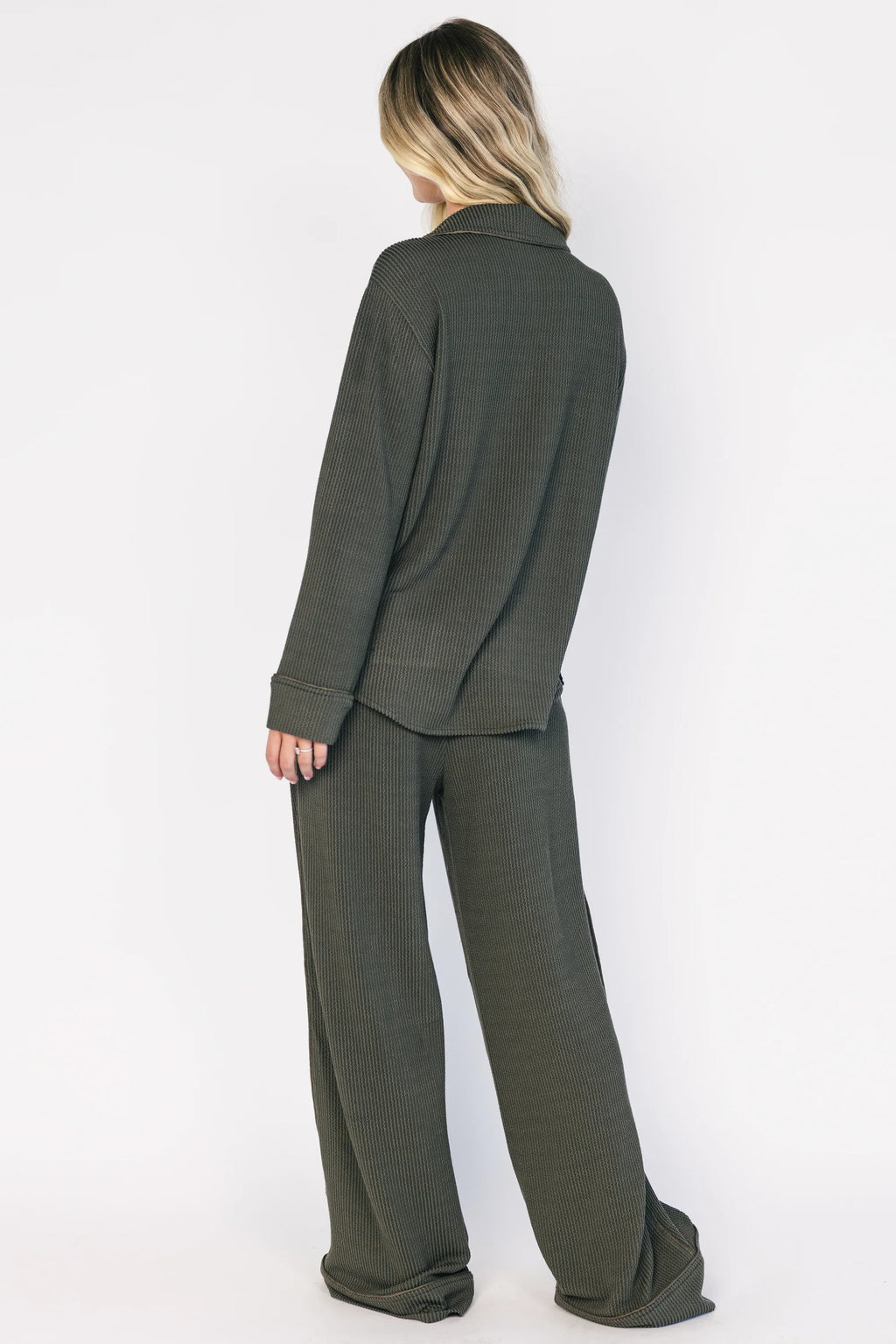 Eloise Ribbed Pajama Set | Dark Olive