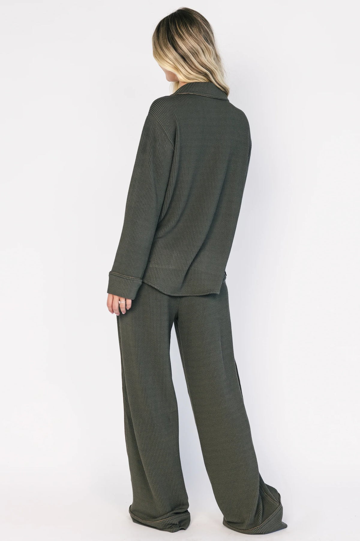 Eloise Ribbed Pajama Set | Dark Olive