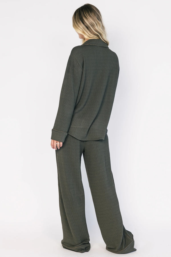 Eloise Ribbed Pajama Set | Dark Olive