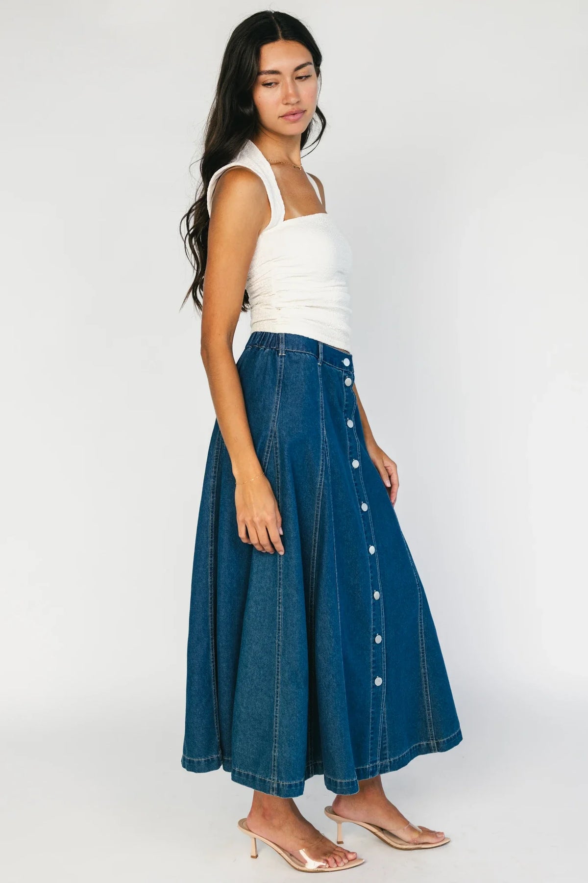 Cece Button Down Denim Skirt | Dark Wash