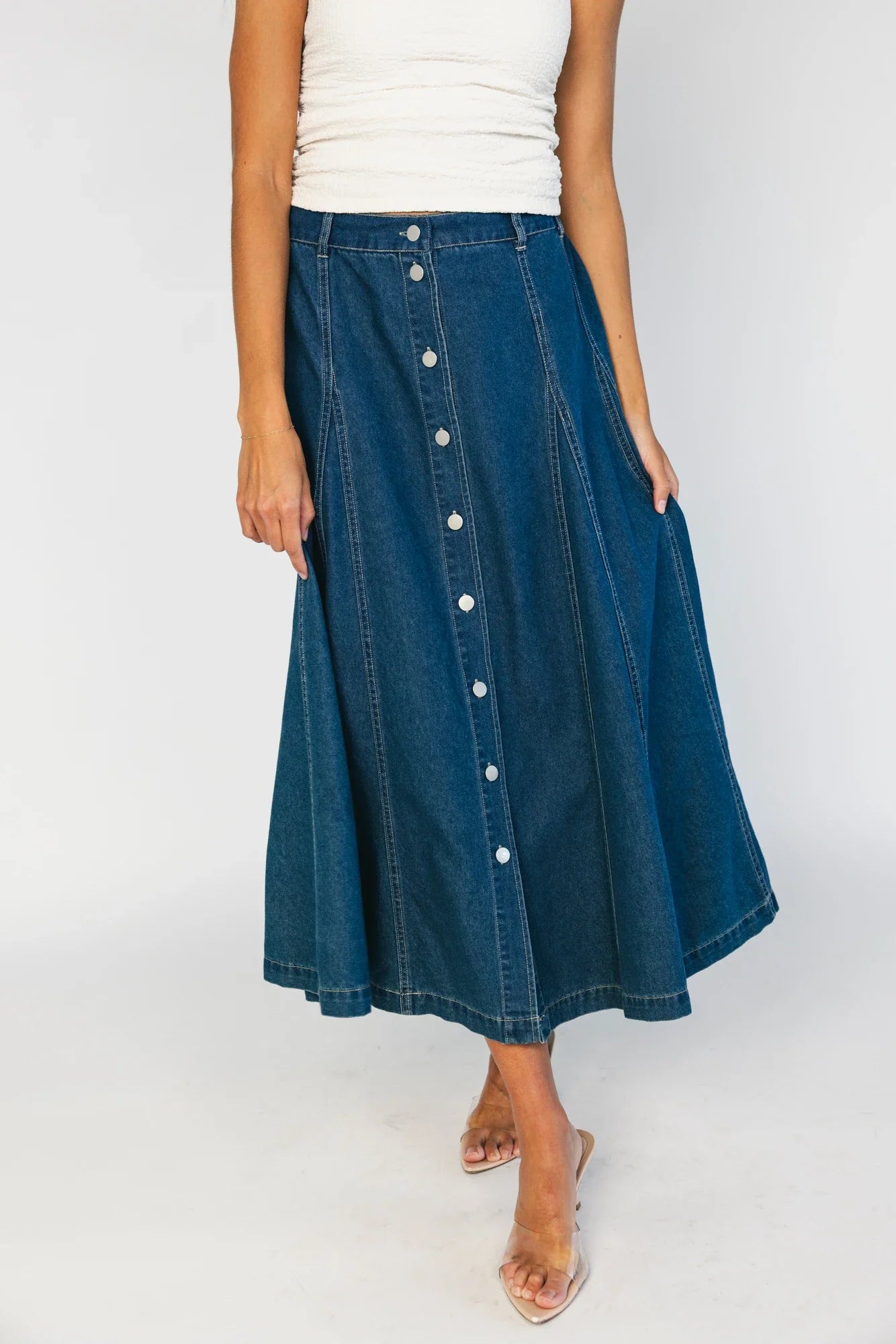Cece Button Down Denim Skirt | Dark Wash Secondary image