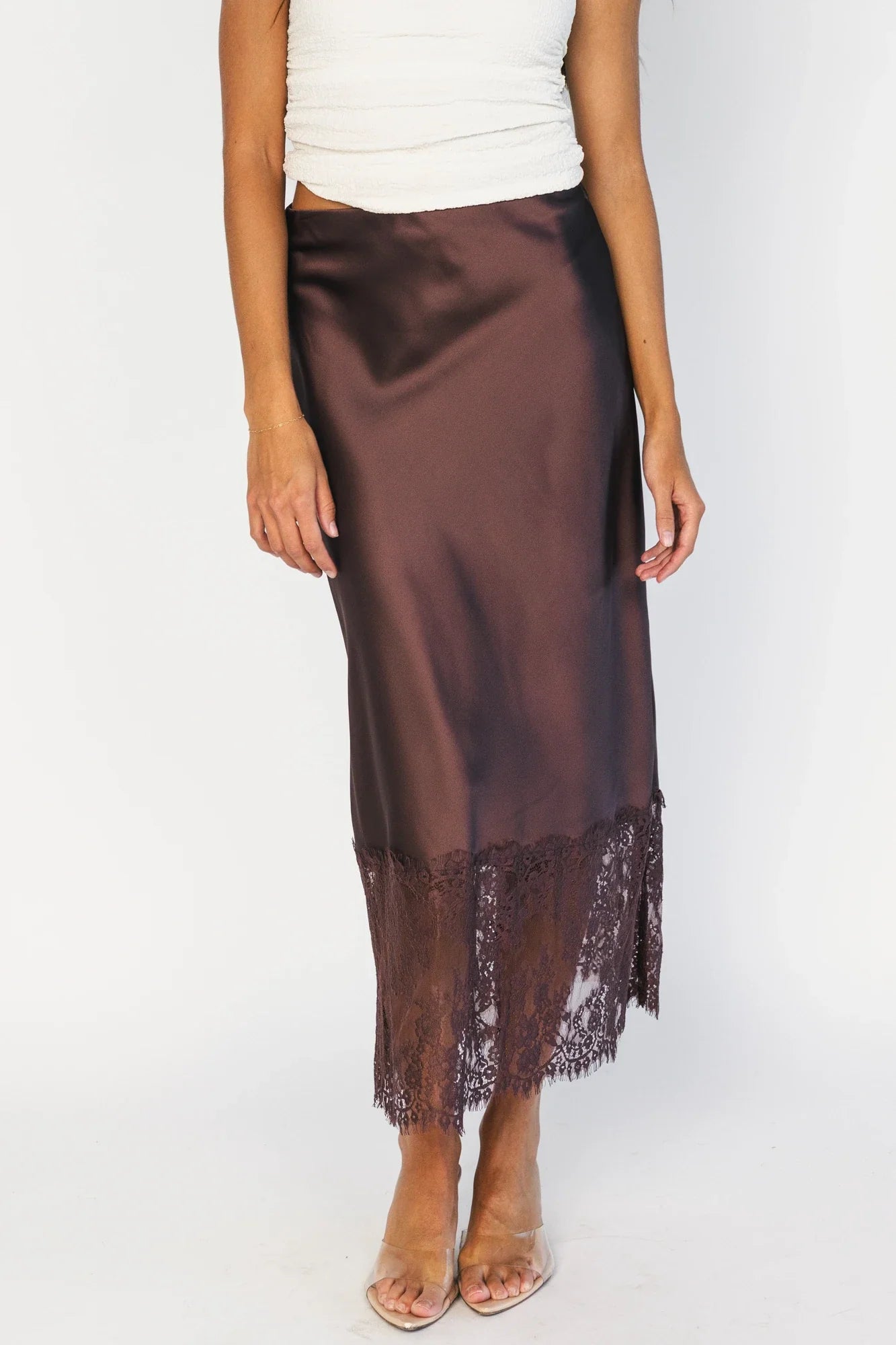 Kamara Satin Lace Skirt | Chocolate Secondary image