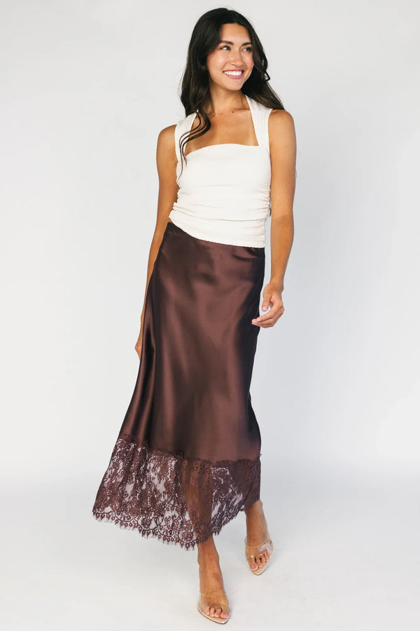 Kamara Satin Lace Skirt | Chocolate