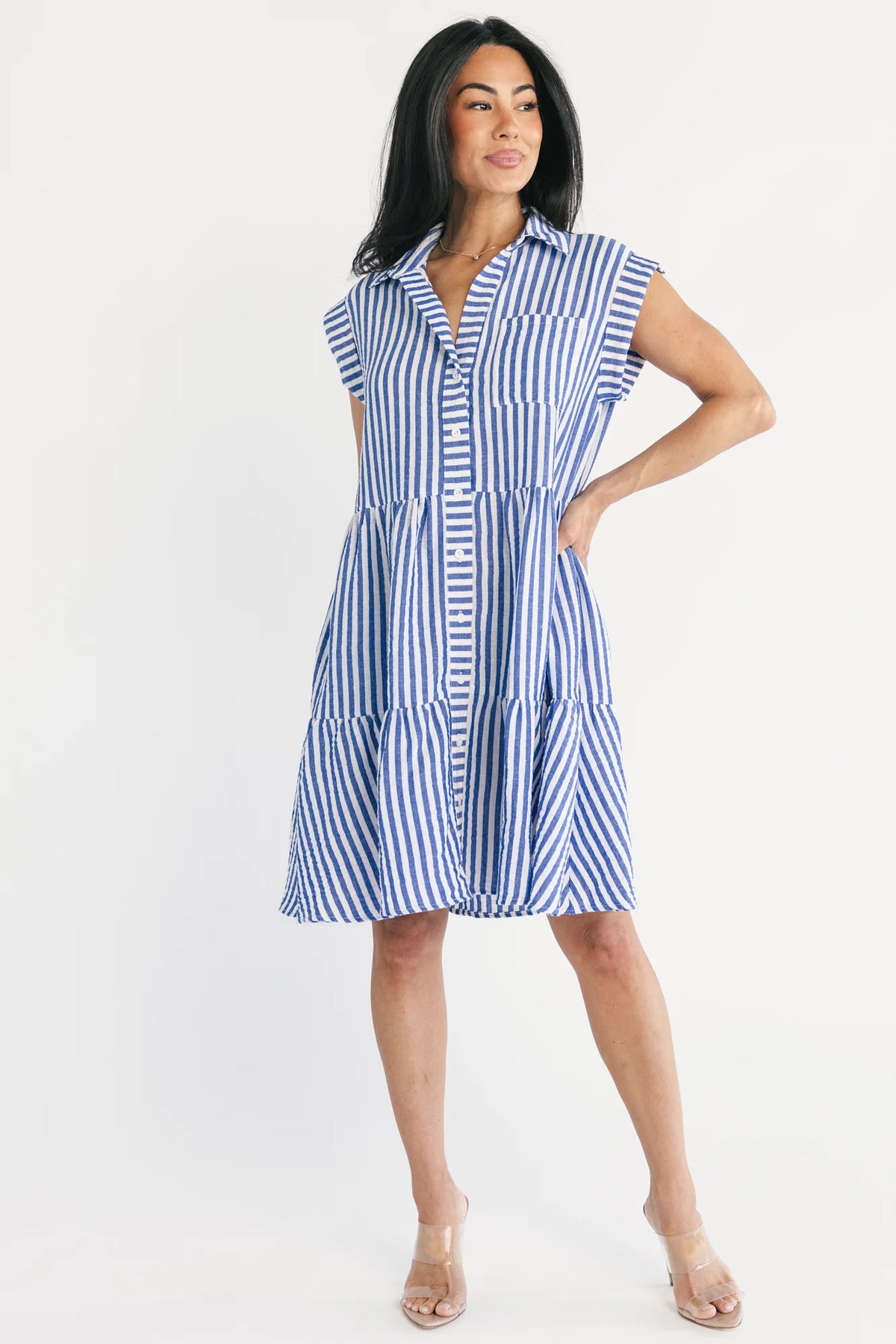 Charlie Short Dress | Blue Stripe Main image