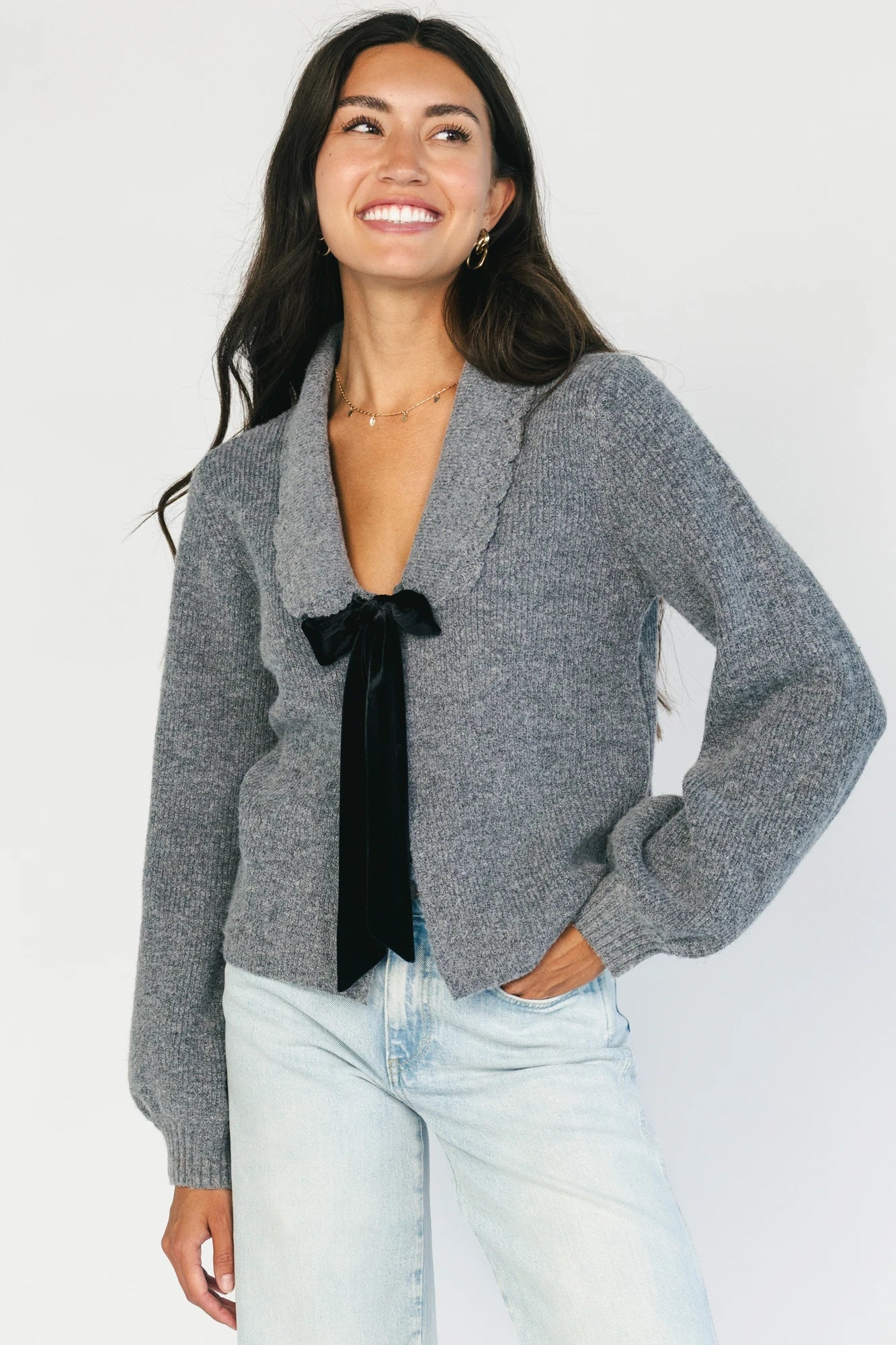 Emerson Bow Sweater | Gray Secondary image