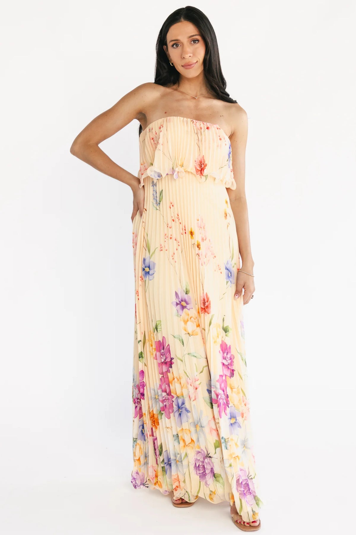 Bloom Pleated Strapless Maxi Dress | Multi Floral Main image