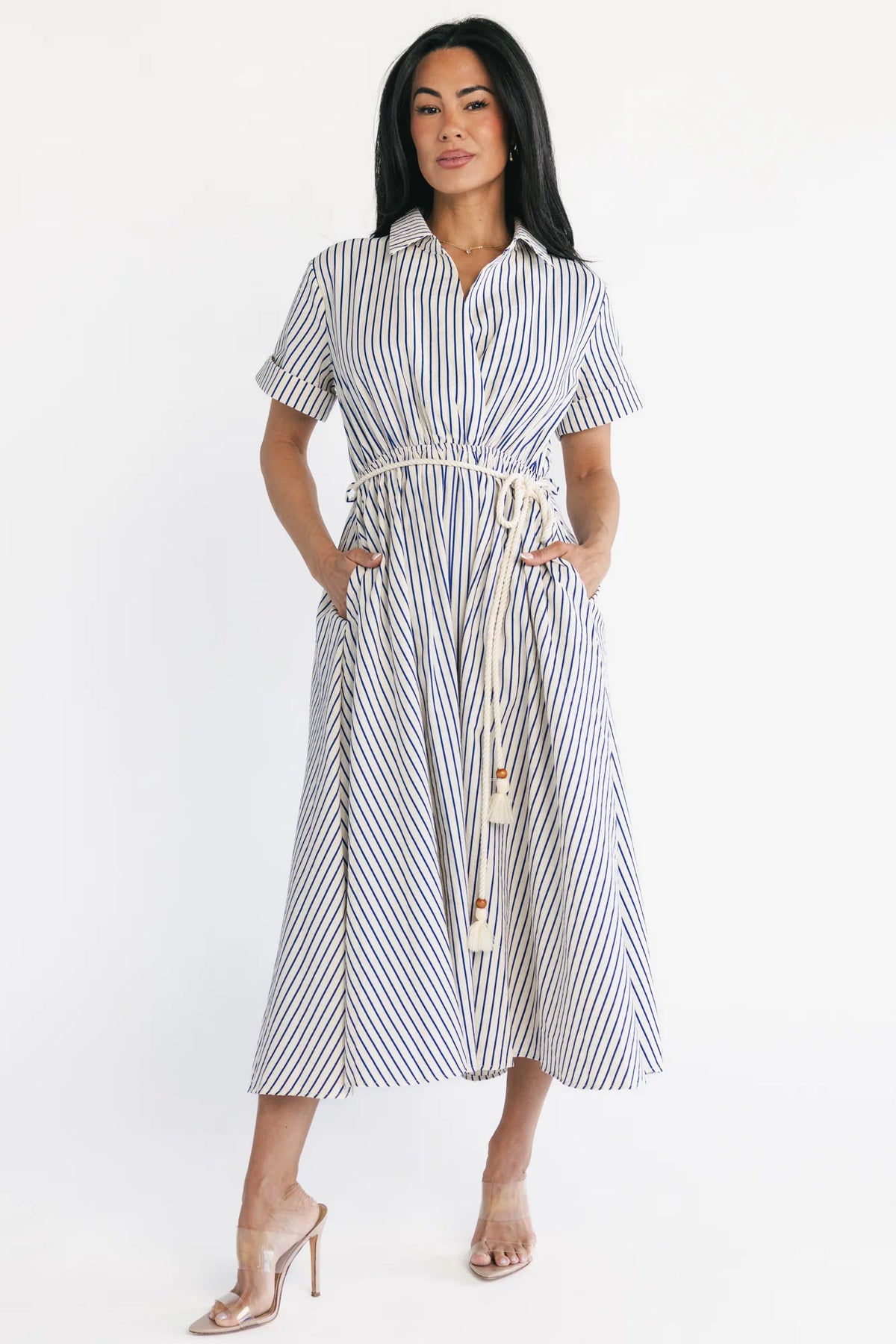 Bryony Midi Dress | Cream + Navy Stripe Main image