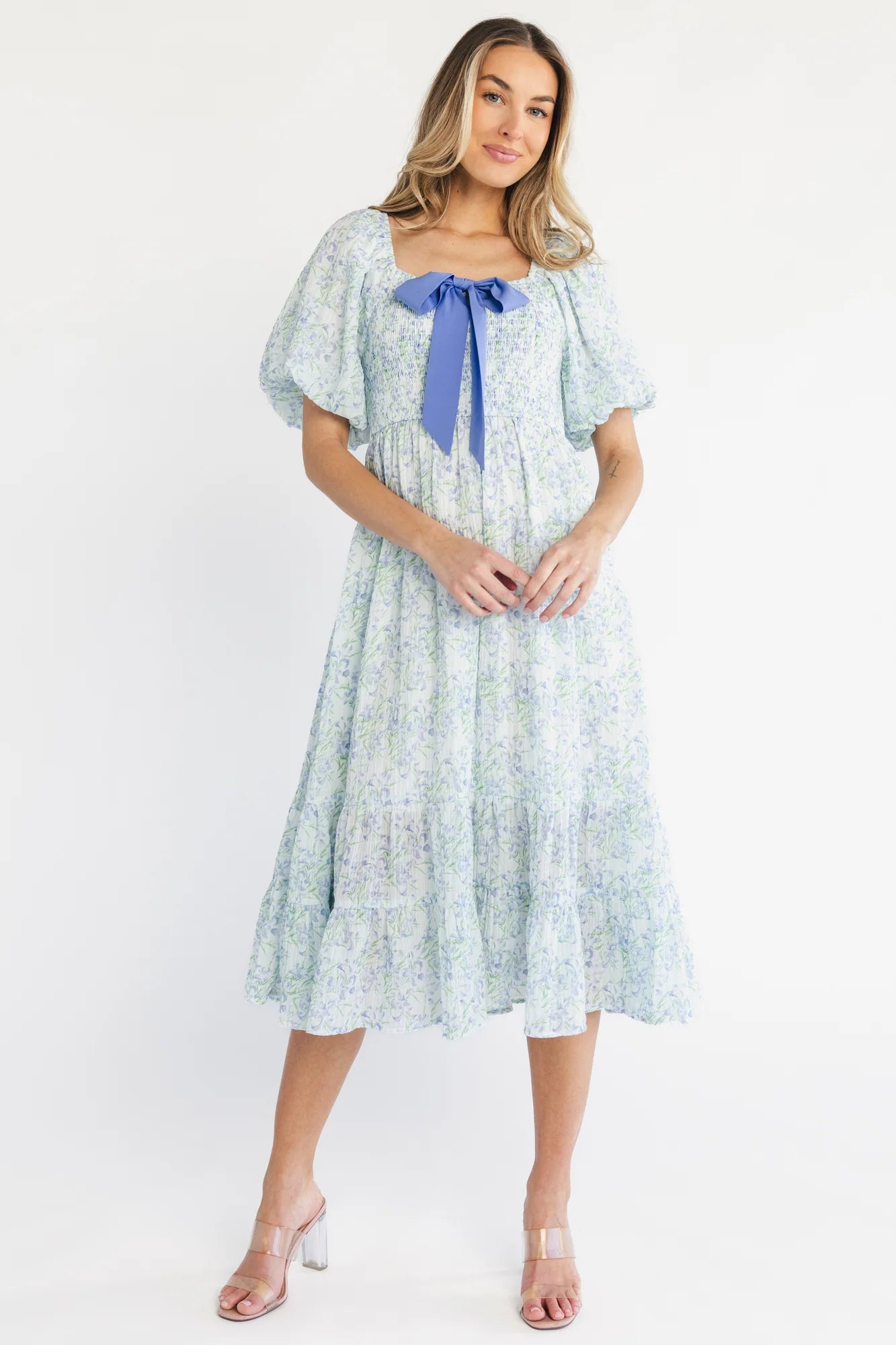 Jane Bow Midi Dress | Blue + Green Floral Secondary image
