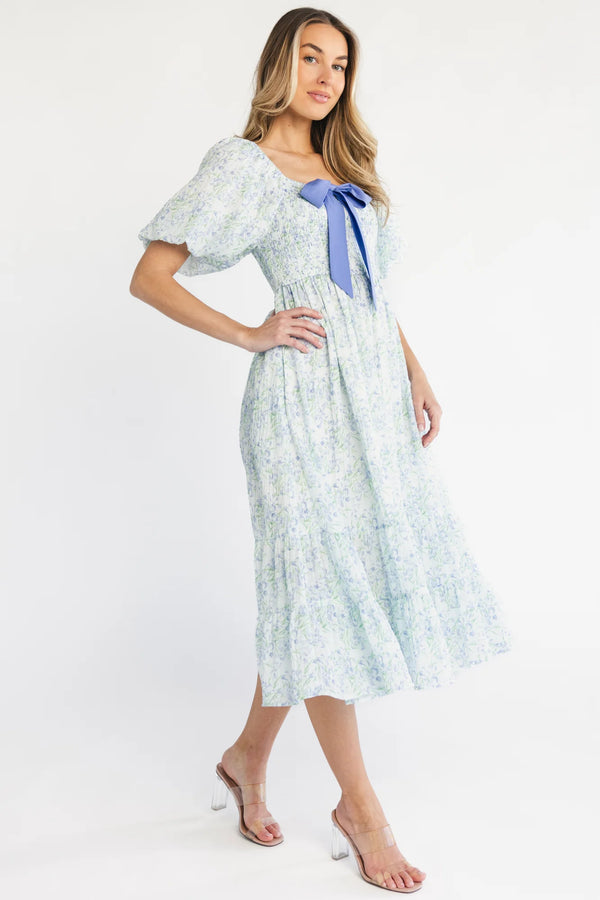 Jane Bow Midi Dress | Blue + Green Floral