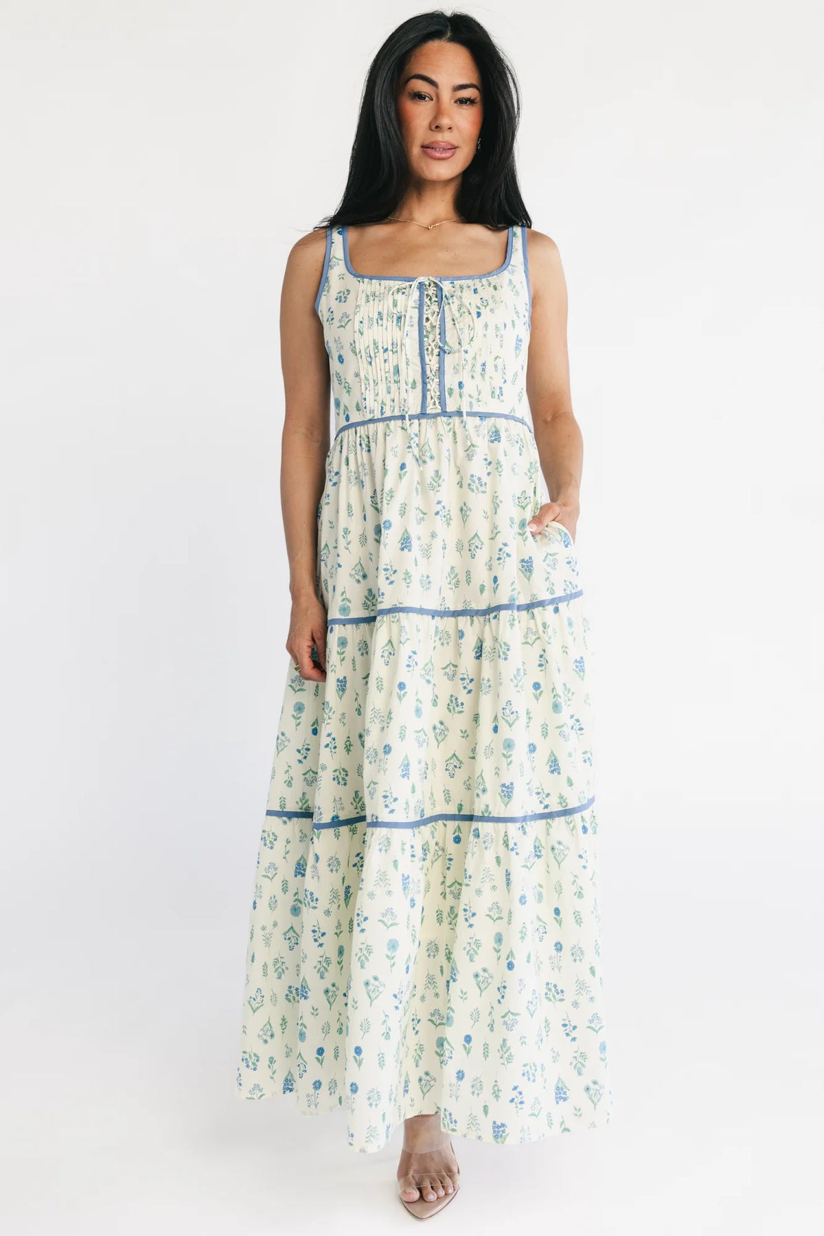 Elowen Tank Maxi Dress | Cream + Blue Floral