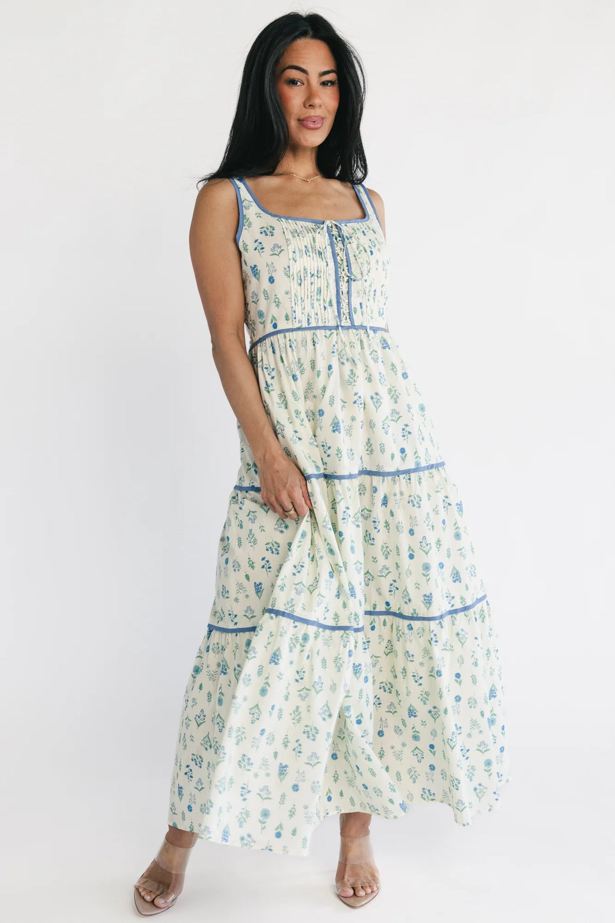 Elowen Tank Maxi Dress | Cream + Blue Floral Main image