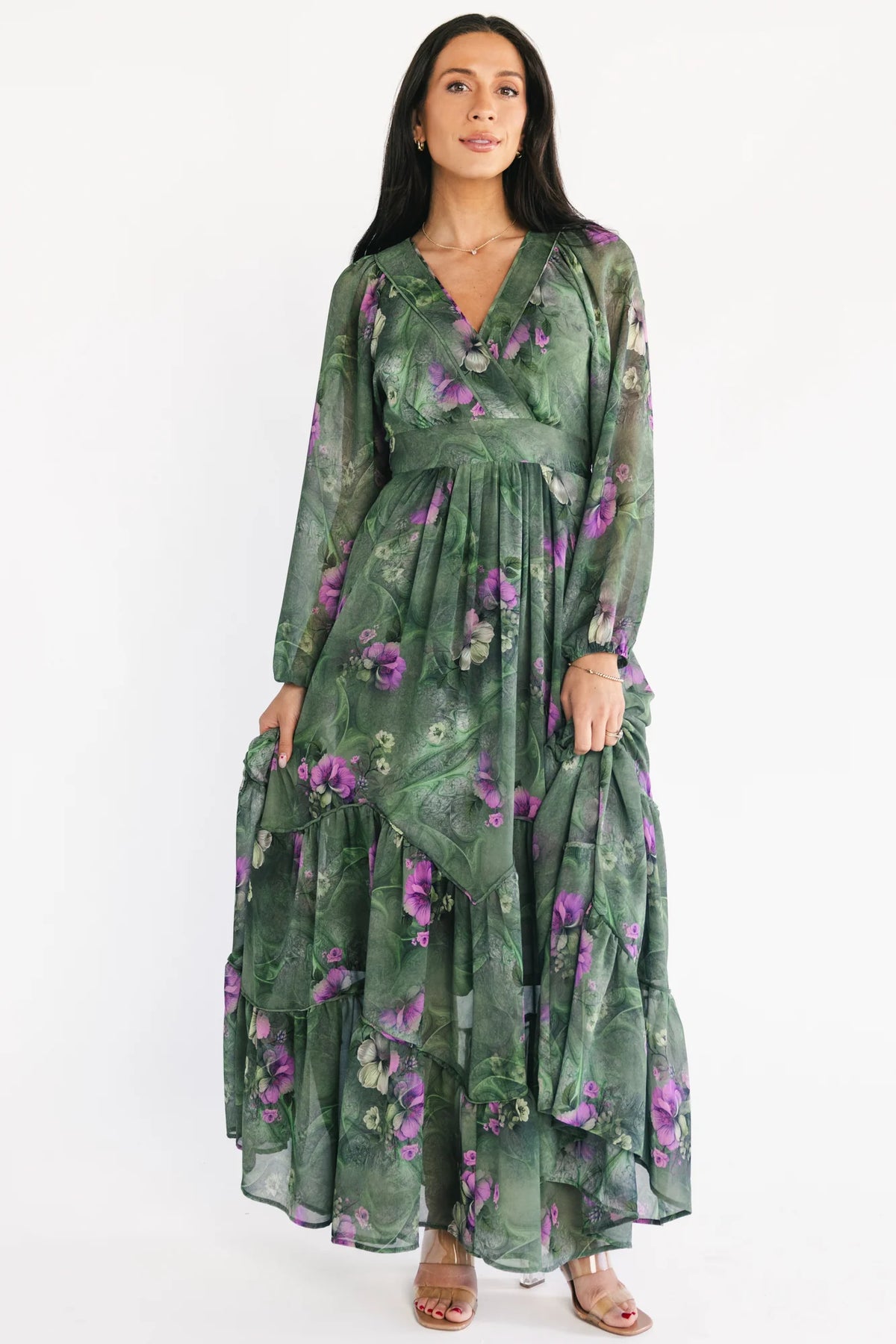 Johanna Maxi Dress | Deep Moss + Purple Floral Main image