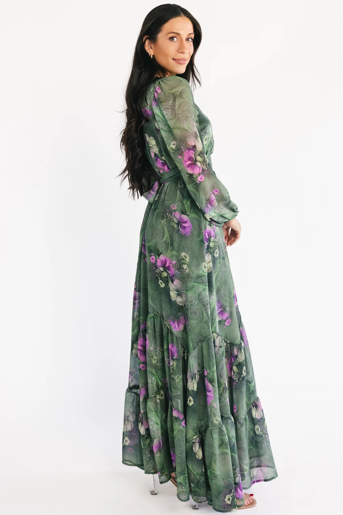 Johanna Maxi Dress | Deep Moss + Purple Floral