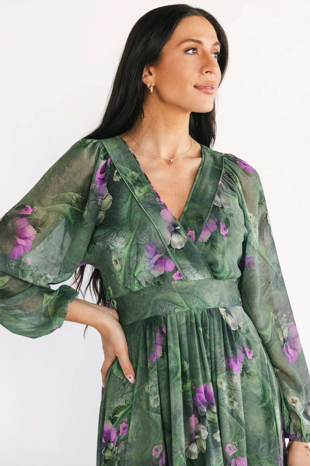 Johanna Maxi Dress | Deep Moss + Purple Floral