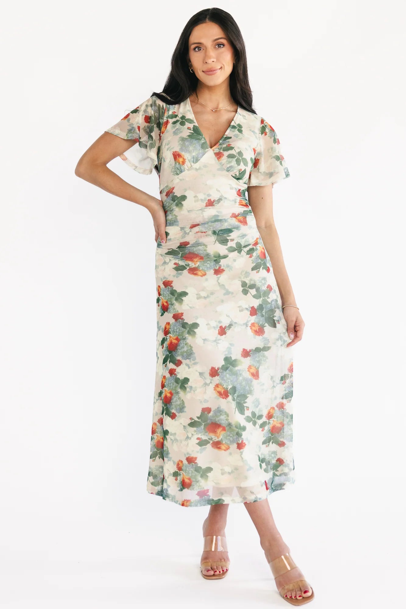 Amara Mesh Dress | Cream Multi Floral Secondary image