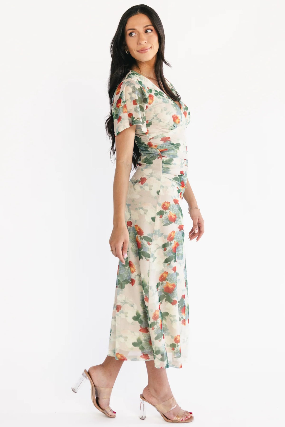 Amara Mesh Dress | Cream Multi Floral
