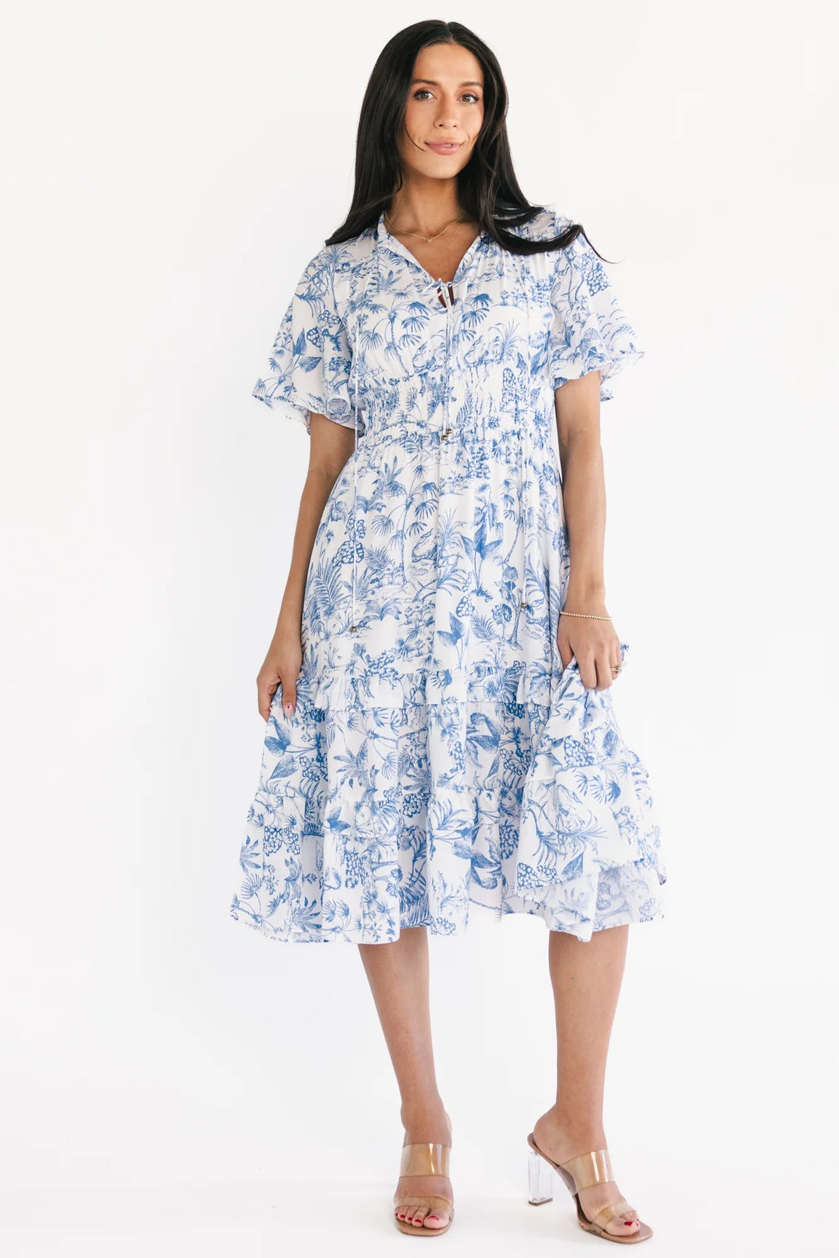 Willow Boho Midi Dress | White + Blue Main image