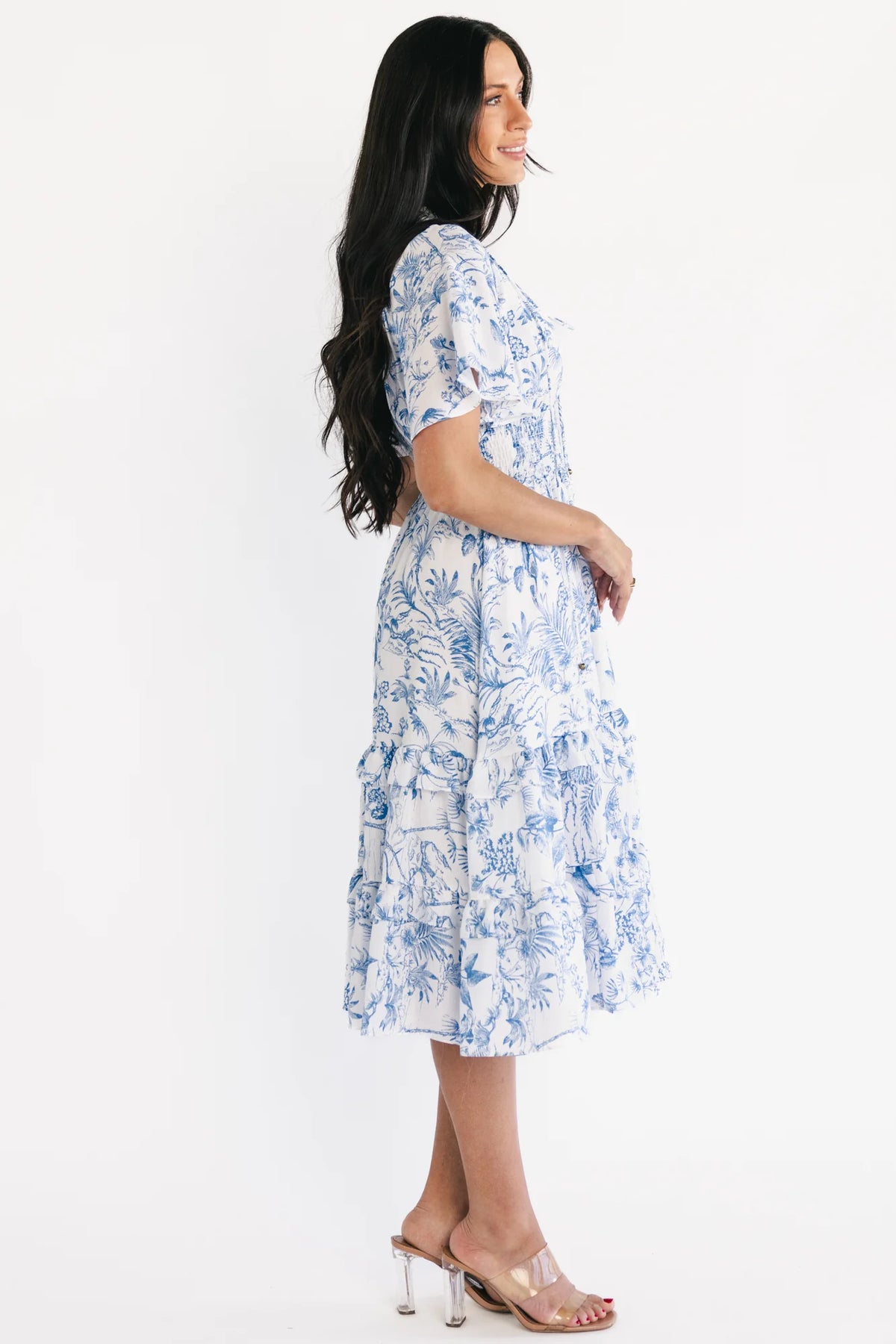 Willow Boho Midi Dress | White + Blue