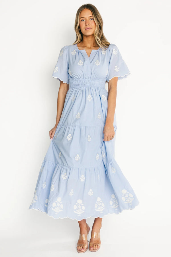 Delilah Embroidered Maxi Dress | Blue