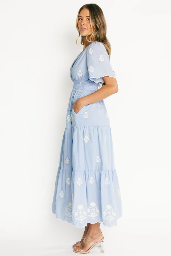 Delilah Embroidered Maxi Dress | Blue