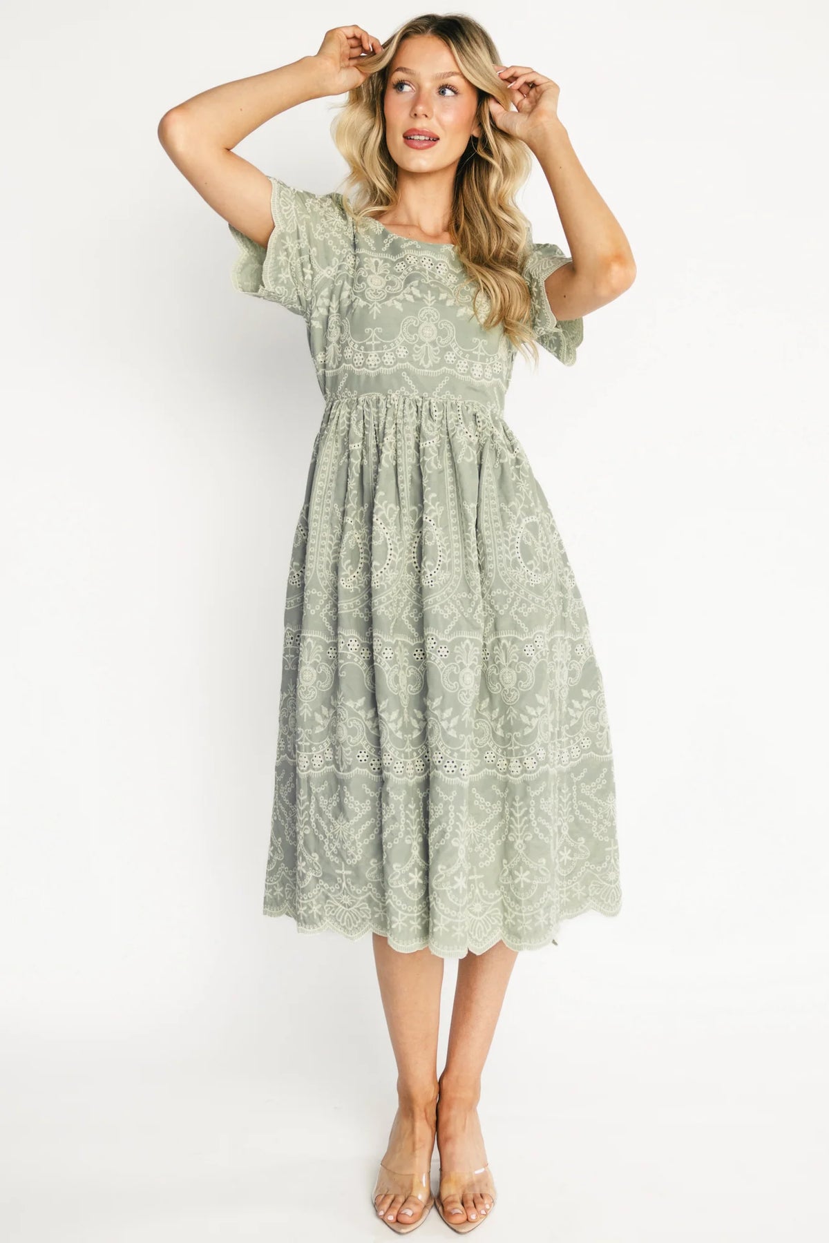 Margot Eyelet Midi Dress | Sage Main image