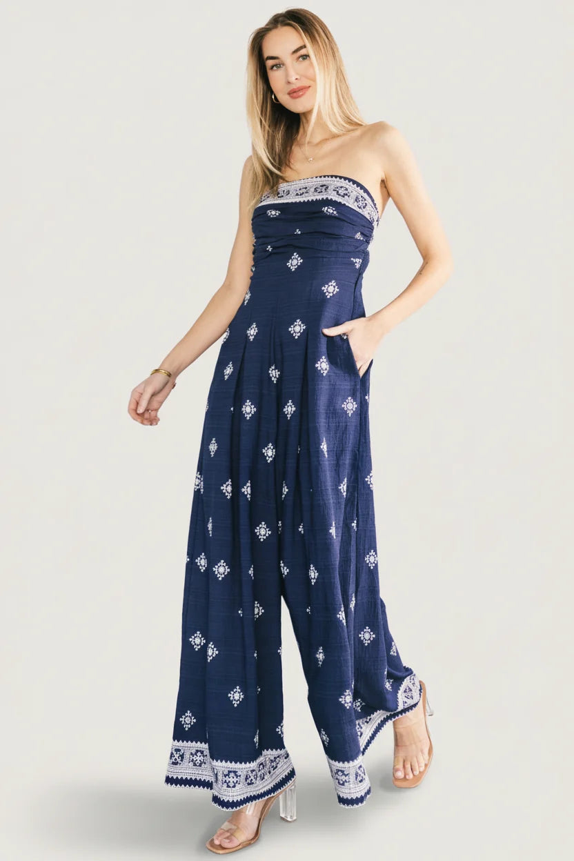 Córdoba Strapless Jumpsuit | Navy Print Main image