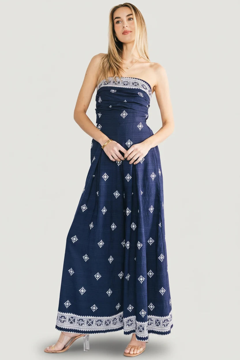 Córdoba Strapless Jumpsuit | Navy Print