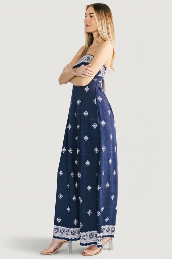 Córdoba Strapless Jumpsuit | Navy Print